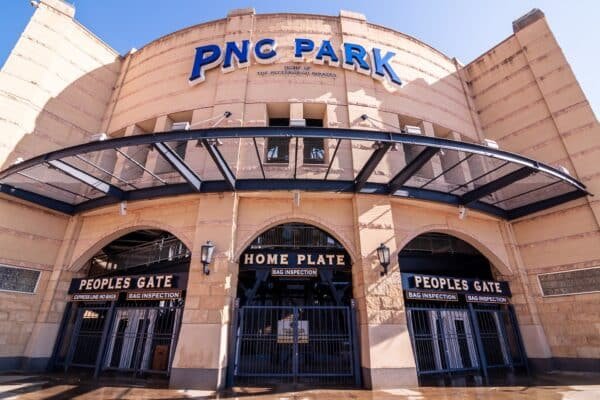 Photo: The entrance of the plate to PNC park where Pittsburgh's pirates play on the north side of City, Pittsburgh, Pennsylvania, USA.