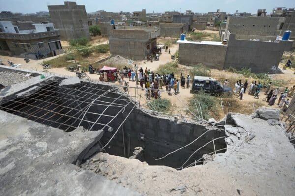 Photo: You can see a great hole on a roof of a house suspected of having been damaged in the Indian Pakistan Air Defense System of Pakistan knocked down an alleged Indian drone in Karachi, Pakistan, Thursday, May 8, 2025.