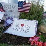 Photo: A sheet of paper that commemorates Charlie Kirk is placed in an improvised memorial for Charlie Kirk, who was a fatal shot during an event at the University of Utah Valley, outside the Typanogos Regional Hospital, in OREM, Utah, September 11, 2025.