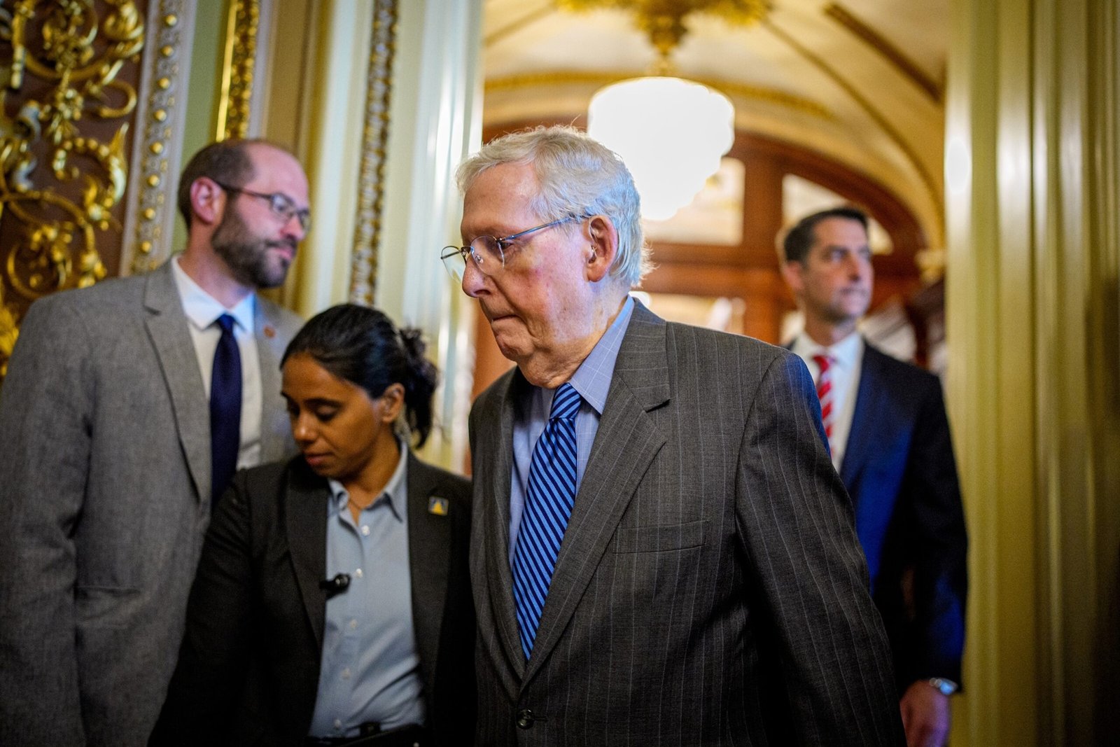 Senator Mitch McConnell falls in the hallway of the Capitol
